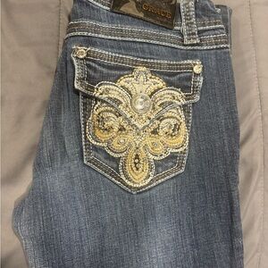Grace in LA Women's Blue Jeans with Gold Accents